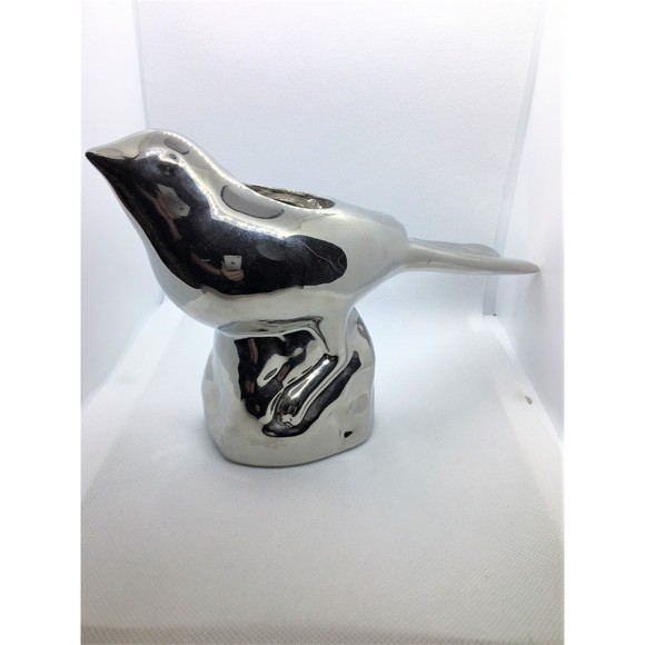 Chromed Ceramic Bird Candleholder - Picture 1 of 5